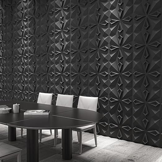 Art3dwallpanels 33 Pack 3D Wall Panel for Interior Wall Décor, PVC Textured 3D Wallpaper for Living Room Lobby Bedroom Hotel Office, Black