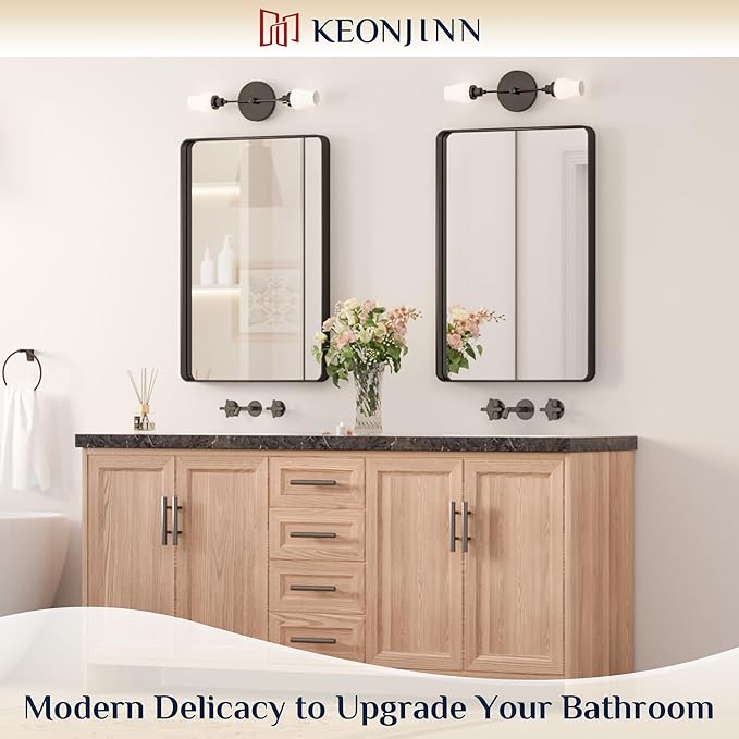 Keonjinn Black Bathroom Mirror, 20 x 30 Inch Rounded Rectangle Sandblasted Finish Bathroom Mirrors for Over Sink, Matte Black Farmhouse Mirror with Seamless Frame, HD Tempered Glass Vanity Mirror