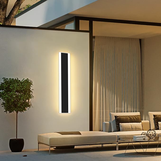 Modern 23.6inch Outdoor Wall Light, 3000K Black Acrylic Exterior Lighting Fixtures Wall Mount, Ip65 Waterproof Modern Porch Lights Outdoor Wall Sconce, Led Long Outdoor Lights for House Hard-Wired