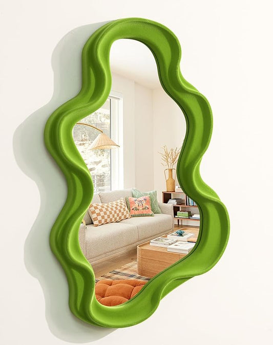 Living Room Mirrors for Wall Decor, Soft Velvet Wall Mounted Cloud Mirror for Girl Teen Women Bedroom Decoration, Cute Hanging Sculpture Home Accent for Dining Room Kitchen (Lawn Green)