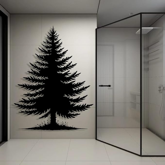 lunwall Metal Pine Tree Wall Art, Metal Forest Wall Art, Pine Branch Wall Decor, Christmas Tree Wall Decor, Forest Wall Hanging, Nature Lover Gift (Style 4, 35" H x 27" W / 90 x 68 cm)