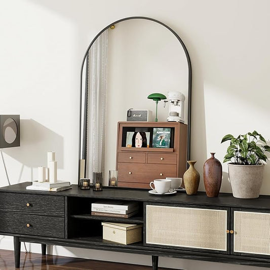 26x38 Arch Wall Mirror, Black Bathroom Mirrors for Over Sink, Metal Frame Wall Decor for Entryway, Bedroom, Living Room