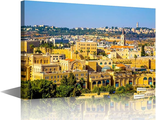 1 Piece Jerusalem Israel Canvas Wall Art Painting Judaism Wall Decor for Living Room Pictures Print on Canvas Skyline Framed Modern Artwork for Home Wall Bedroom Decorations, 12" Wx18 H
