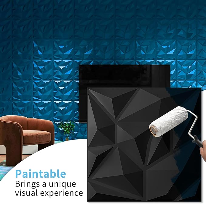 Art3d 20 Pack Decorative 3D Wall Panels for Interior Wall Decor Living Room, 11.8"x11.8" Black Wall Art PVC Panels for Bedroom TV Background Gaming Room Decor