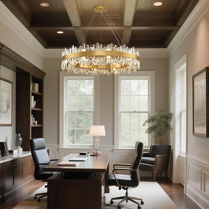 Modern Crystal Chandelier, 40" Round Gold Chandeliers for Living Room, 20-Lights 2 Tiers Luxury K9 Crystal Dining Room Chandelier Over Table, Adjustable Chandeliers for Foyer Entryway