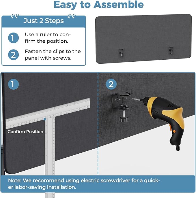 47.2" Privacy Desk Divider Panel, Acoustic Divider Panels for Office, Clamp-on Cubicle Office Room Dividers, Easy Assemble, Dark Grey