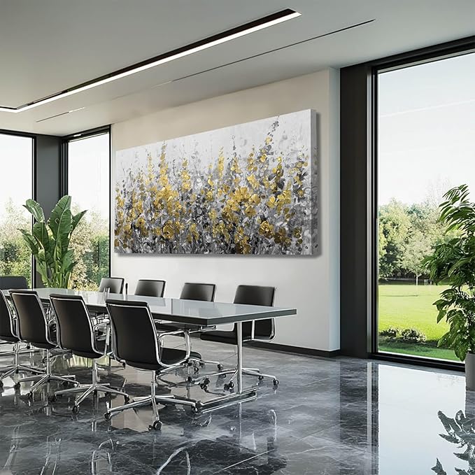 MLART99 Black and Gold Wall Art Plant Prints Pictures 29"x58" Floral Posters Botanical Home Decor Bedroom Wall Decor Above Couch