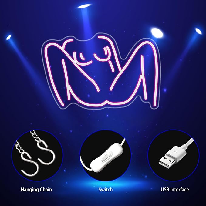 Lady Neon Sign, Neon Signs for Wall Decor Neon Pink Ladies Body LED Signs Room Neon Light Up Signs Home Decor for Bedroom Club Party Bar Shop USB Operated