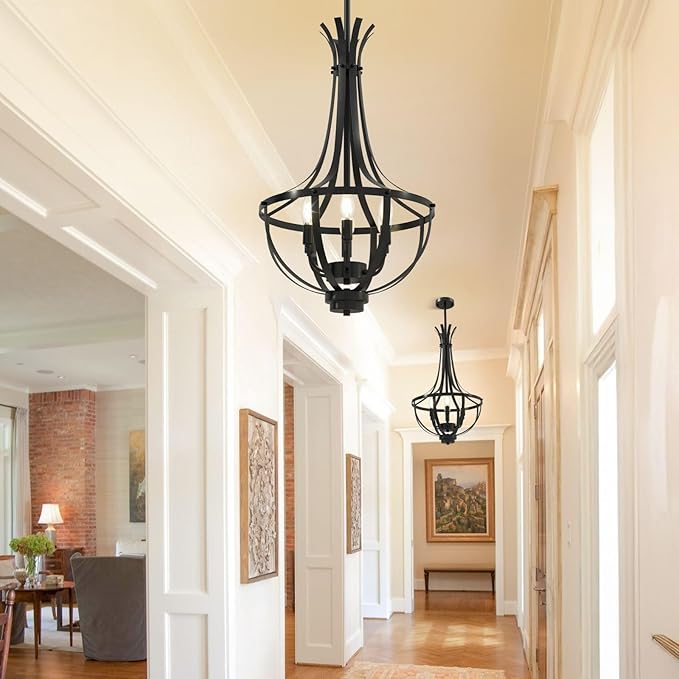 Black Chandelier, 6-Light Dining Room Light Fixture, Farmhouse Kitchen Island Lighting, Modern Kitchen Chandeliers Over Table, Hanging Pendant Lights for Living Room, Bedroom, Foyer, Staircase, Entry