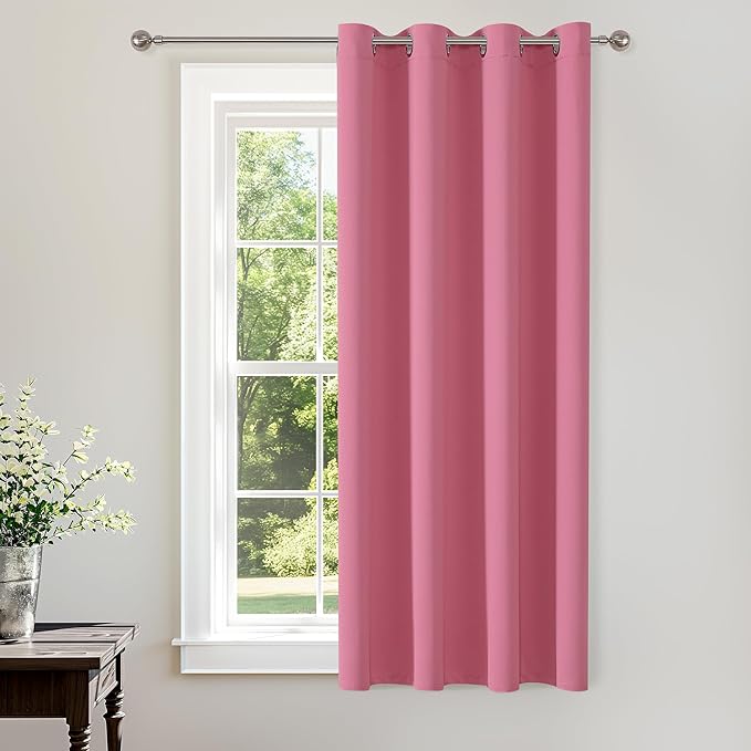 ChrisDowa Grommet Blackout Curtains for Bedroom - Thermal Insulated Room Darkening Curtains for Living Room (1 Panel Set, Pink, 52W x 63L)