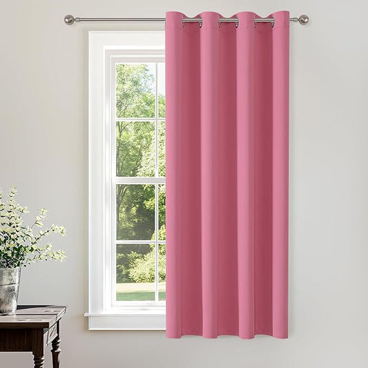 ChrisDowa Grommet Blackout Curtains for Bedroom - Thermal Insulated Room Darkening Curtains for Living Room (1 Panel Set, Pink, 52W x 63L)