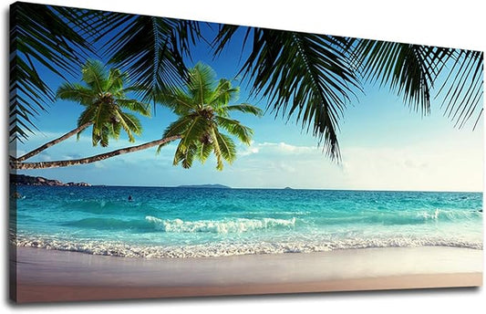 Large Wall Art Ocean Waves Canvas Pictures Coconut Trees Sands Beach Seascape Landscape Modern Summer Sea Nature Canvas Artwork Contemporary Wall Art for Living Room Bedroom Home Wall Decor 29" x 58"