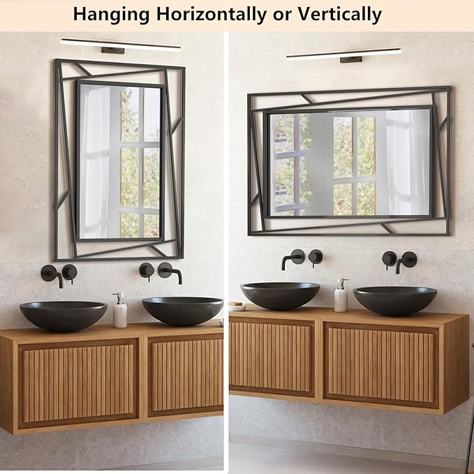 Black Mirror 48'' x 24'' Vanity Mirrors for Wall Decor Matte Black Bathroom Mirrors, Tempered Glass, Modern Farmhouse Wall Mounted Mirror for Decorative(Horizontal/Vertical)