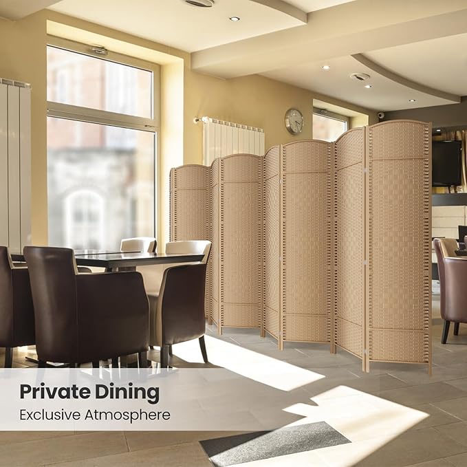 8 Panel Room Divider,6Ft Folding Privacy Screen,Tall - Extra Wide Foldable Panel Partition Wall Divider with Diamond Double-Weaved Hand-Woven Design Room Screen Divider