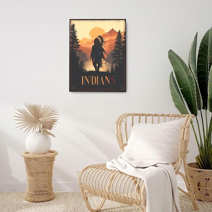 Native American Wall Art Indian Tribe Wall Decor Canvas Pictures Vintage Landscape Paintings Prints Traditional Artwork Framed Decorations For Bathroom Bedroom Living Room Office Gifts 16" x 20"