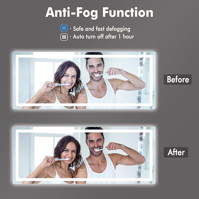 60x24 LED Bathroom Mirror with Lights, Backlit + Front Lit, Dimmable, Anti-Fog, Lighted Bathroom Vanity Mirror for Wall, Memory Function, Shatter-Proof (Horizontal/Vertical)