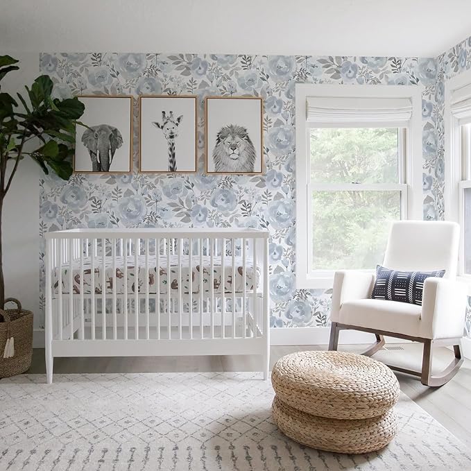 Orainege Floral Wallpaper Peel and Stick Wallpaper 17.3inx118.1in Self Adhesive Wallpaper Boho Contact Paper Removable Decorative Wall Paper for Bedroom Bathroom Shelf Liner Decor Vinyl,Blue