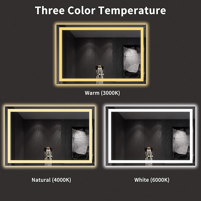 LOAAO 60X40 LED Bathroom Mirror with Lights, Anti-Fog, Dimmable, Backlit + Front Lit, Lighted Bathroom Vanity Mirror for Wall, Memory Function, Tempered Glass, ETL Listed