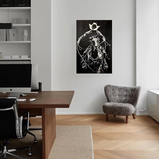 Black White Western Cowboy Canvas Wall Art Vintage Southwestern Wall Decor Prints Poster Pictures for Bedroom Bathroom Living Room Office Home Decortion Framed(28L" x 44W")