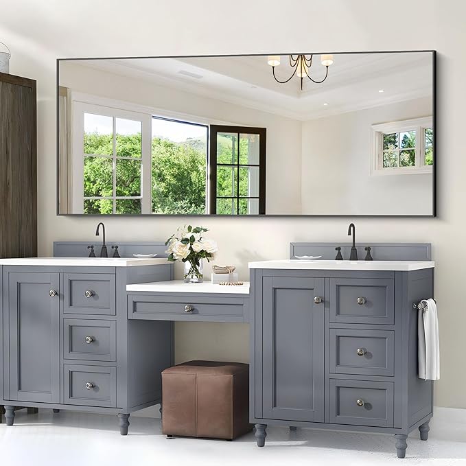 30x72inch Bathroom Mirror, Black Rectangle Mirror with Thin Frame, Large Rectangular Wall Mirrors for Bathroom, Living Roomm, Hair Salon, Big Farmehouse Mirror Hang Horizontal/Vertical