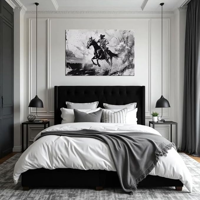 Black and White Western Cowboy Pictures Wall Decor for Bedroom Living Room Office Home Decortion Prints Framed(12L x 16W)