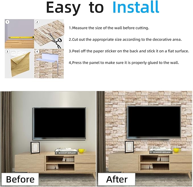 3D Wall Panels Peel and Stick in Rock, 20 PCS XPE Foam 3D Wallpaper, Faux Brick Wall Panels for Bedroom, Stairs, Kitchen