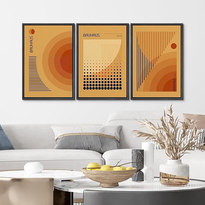 MUDECOR Framed Canvas Print Wall Art Bauhaus Art Prints Abstract Mid Century Modern Wall Art Minimalist Decor for Bedroom - 24"x36"x3 Black