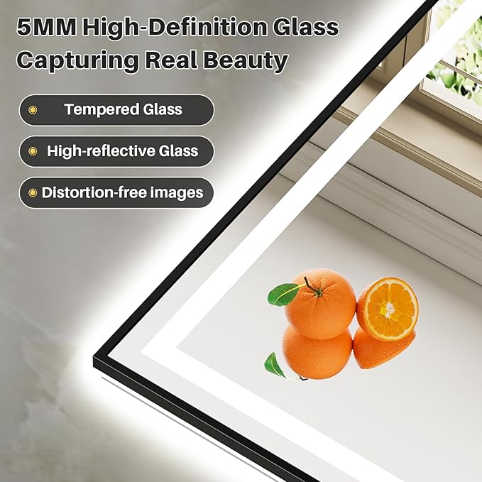 88x38 Inch LED Bathroom Mirror with Black Frame, Backlit & Front Lit, Anti-Fog Lighted Bathroom Vanity Mirror for Wall, Memory Function, Dimmable, HD Tempered Glass, Shatter-Proof