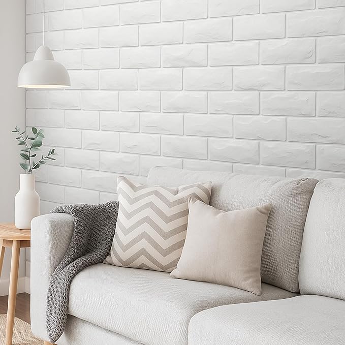 Circloophs 20 Pcs 3D Wall Panels Peel and Stick, White Brick 3D Wallpaper Stick and Peel Self Adhesive Waterproof Foam Faux Brick Paneling for Bedroom, Bathroom, Kitchen, Fireplace (19.38 sq ft)