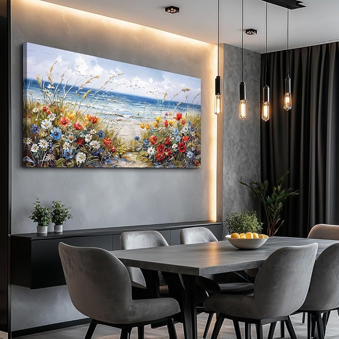 MHARTK66 Wall Decor For Living Room Large Canvas Wall Art Flowers Farmhouse Bedroom Wall Painting Office Blue Watercolor Print Nature Ocean Poster Modern Home Decorations Frames Artwork Easy Hanging