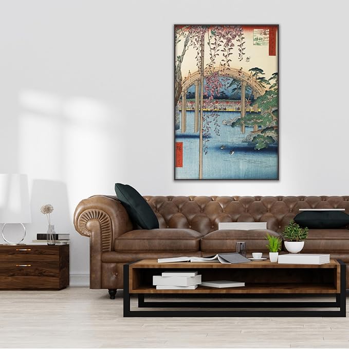 OKRA Utagawa Hiroshige Wall Art Poster - The Bridge with Wisteria Print - Japanese Painting Landscape Pictures - Modern Canvas Home Decor for Kitchen Bedroom Unframed(12×16in/30×40cm)
