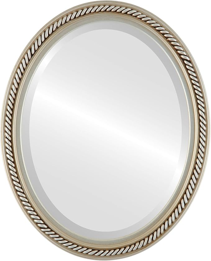 OVALCREST Oval Beveled Wall Mirror for Home Decor - Santa Fe Style - Silver - 20x26 Outside Dimensions