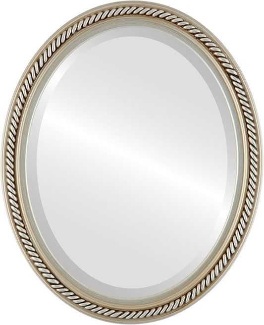 OVALCREST Oval Beveled Wall Mirror for Home Decor - Santa Fe Style - Silver - 32x42 Outside Dimensions