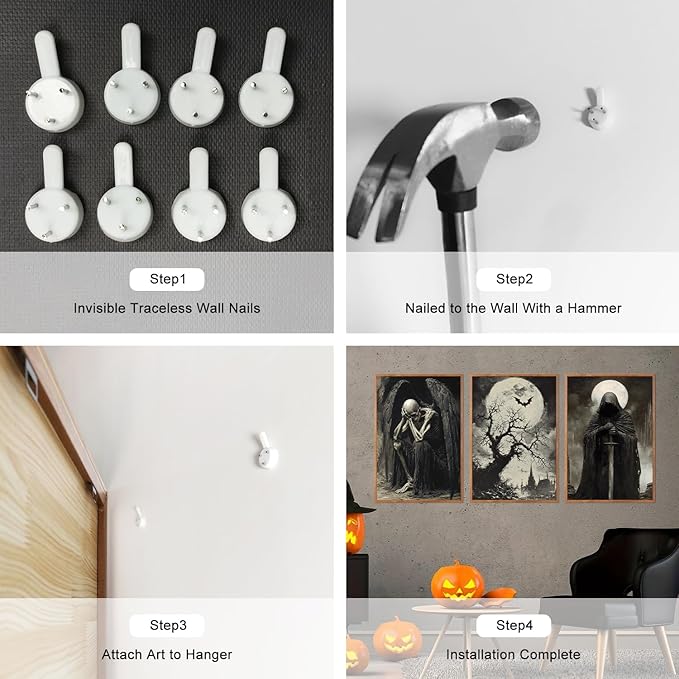 LHIUEM 16”X24”X3-Halloween Pictures Wall Art Large Gothic Posters Dark Academia Sword Michael Myers Artworks Witchy Wall Decor Aesthetic Halloween Skull Whimsical Goth Framed Decor for Living Room