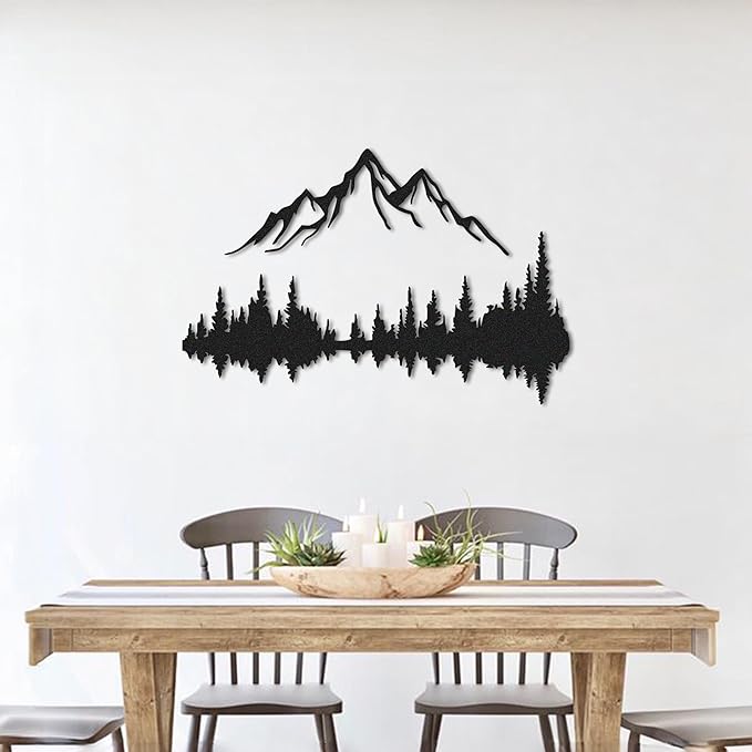 Metal Wall Art | Mountain & Forest Wall Sculptures | Rustic & Modern Wall Decor for Living Room, Home, Bedroom, Office, Kitchen & Outdoor (Black, 29.1'' x 19.42'' IN)
