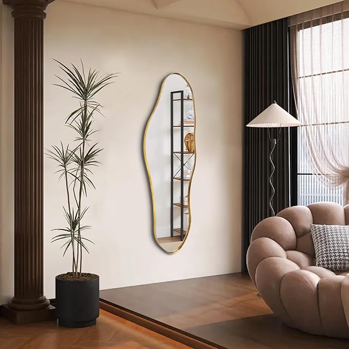 Large Asymmetrical Mirrors, Gold Irregular Shaped Mirror, 55"x22" Abstract Wall Mirror Decorative, Modern Funky Mirrors for Living Room Bathroom Bedroom Hallway Entryway Fireplace