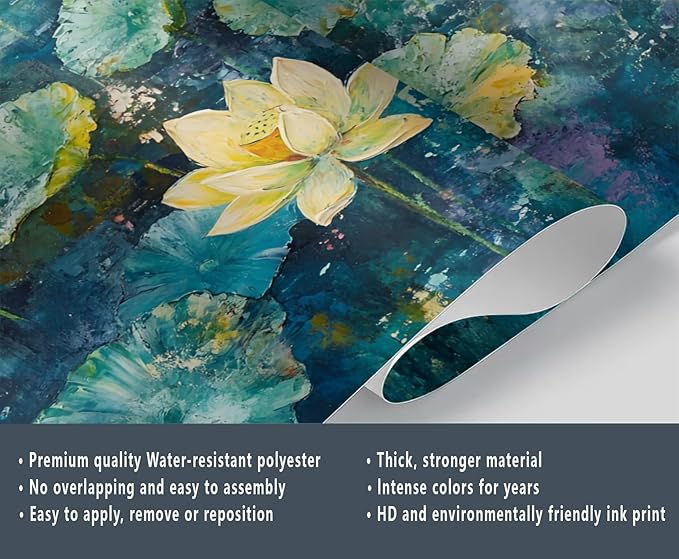 Lotus Flowers Mural Wallpaper, Watercolor Flowers Murals, Modern Simple Wall Art Murals Wallpaper for Living Room Bedroom Home Decor Mural - 59" W x 39.27" H (Not Peel Stick)
