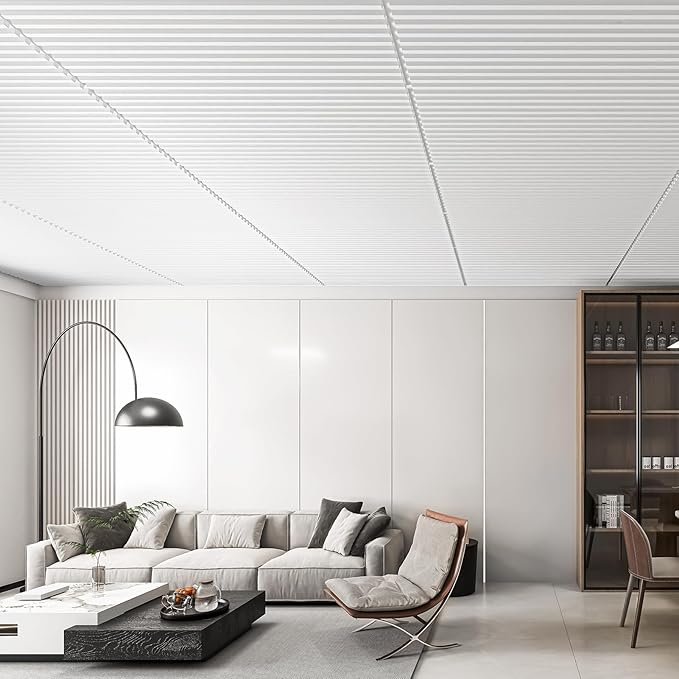 Art3d 12-Pack Slat Design 3D Wall Panels for Interior Wall Decor, 2x4 FT PVC Decorative Drop Ceiling Tiles - White