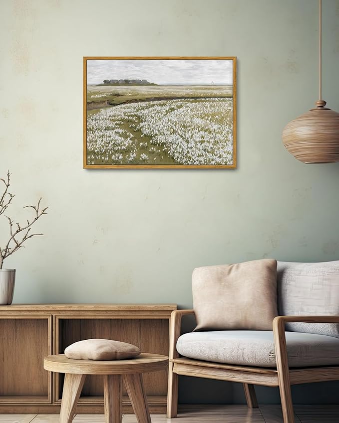 KISSFOX Vintage Landscape Canvas Wall Art Nature Wildflower Field Scenery Prints Country Painting Picture Decor Artwork Rustic Farmhouse Gallery Office Living Room Bedroom Bathroom