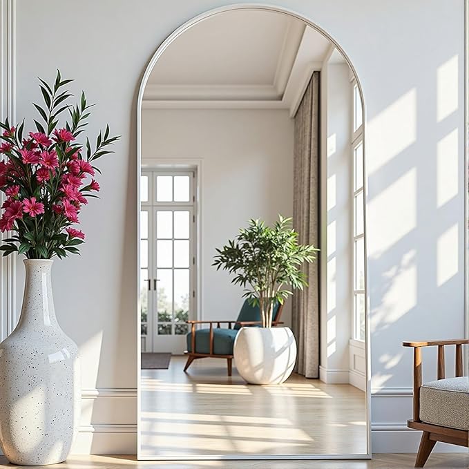 Arched White Full Length Mirror,76"X34" Large Floor Mirror, Full Body Mirrors for Leaning or Hanging, Standing Mirrors for Bedroom, Living Room,Dressing Room, Aluminum Alloy Frame, White