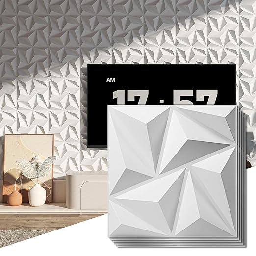 Art3d 3D Wall Panels 20 Pack, 11.8" x 11.8" (19 Sq.ft) PVC Wall Panels, Glue Up Wall Decor for Living Room, Bedroom, Office, White