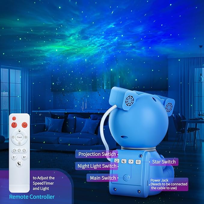 Astronaut Galaxy Projector, Star Projector with Timer and Remote, Night Light with Moon Lamp, LED Nebula Lamp for Kids Adults, Room Decor Gift (Blue Pro)