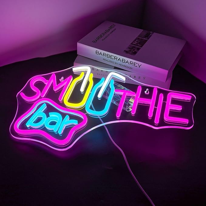 Looklight Smoothie Bar Neon Sign,Words Neon Signs for Wall Decor,Pink Letter LED Neon Light Bar Sign, Light Up Signs for Store Beverage Cool Smoothie Bar Shop