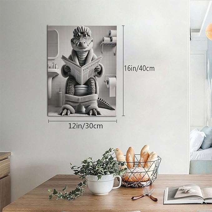 Lunavix Crocodile Bathroom Wall Art Alligator Bathroom Pictures Wall Decor Black and White 12" x 16" Framed Canvas Print Modern Artwork Decorations for Restroom