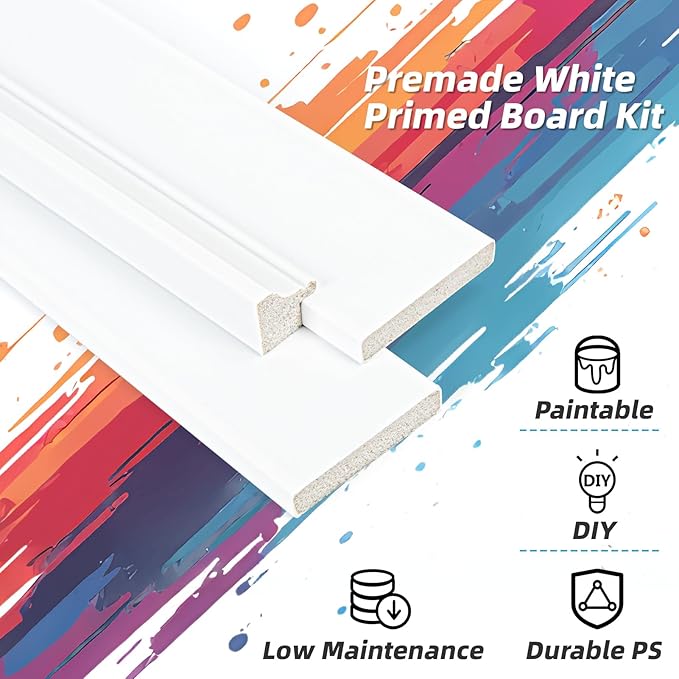 Art3dwallpanels White Primed Wainscoting Kit Premade Board and Batten Paintable Molding Trim Covers 120 x 43.5 Inch Accent Wall Panel for Kitchen Bedroom Living Room Home Decor with Edge Strip