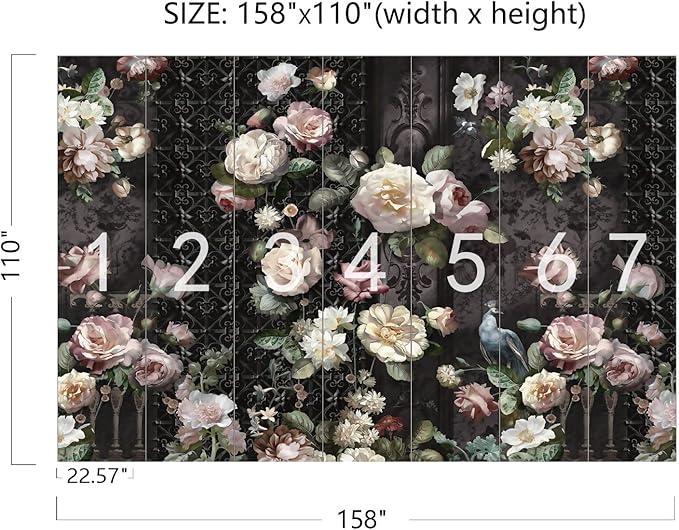 Cliouar-Black Fence Bird Peacock Pink Yellow White Rose 3D Mural Wallpaper Bedroom Living Room Decor 158" x 110"(Not Self-Adhesive)