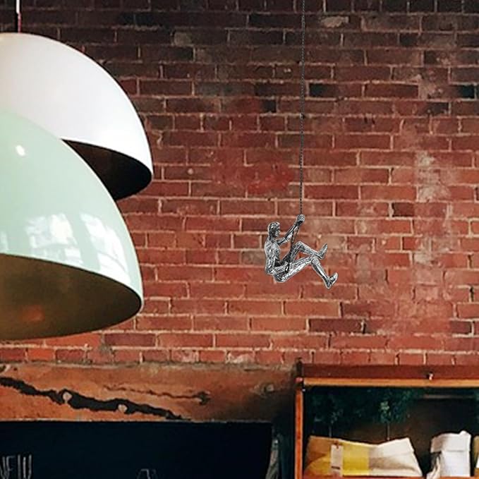 OSOLADY Vintage Resin Man Figurine Wall Sculpture Industrial Style Climbing Man Wall Hanging Decor for Living Bar Tv Background Artistic in Silver Right Hand