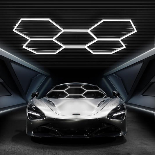 Hexagon Garage Lights, High Brightness 168W 6500K 18480Lumens Honeycomb Hexagon Led Garage Light 5 Grid for Garage, Auto Beauty Shop, Car Detailing Shop, Workshop