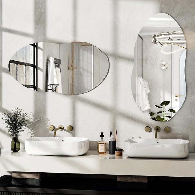 36'' x 20'' Irregular Wall Mirror, Asymmetrical Vanity Mirror for Bathroom, Living Room, Bedroom, Entryway, Modern Wavy Shape for Home Decor Hanging