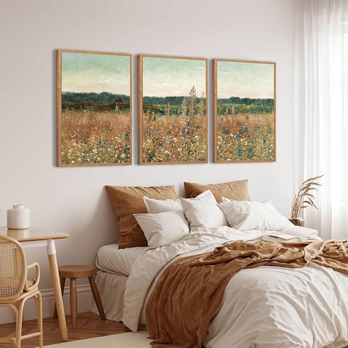 BINCUE Large Wildflower Wall Art Set Vintage Canvas Wall Decor Nature Wilderness Farmhouse Art Print for Living Room Bedroom Office 24x36 Inches